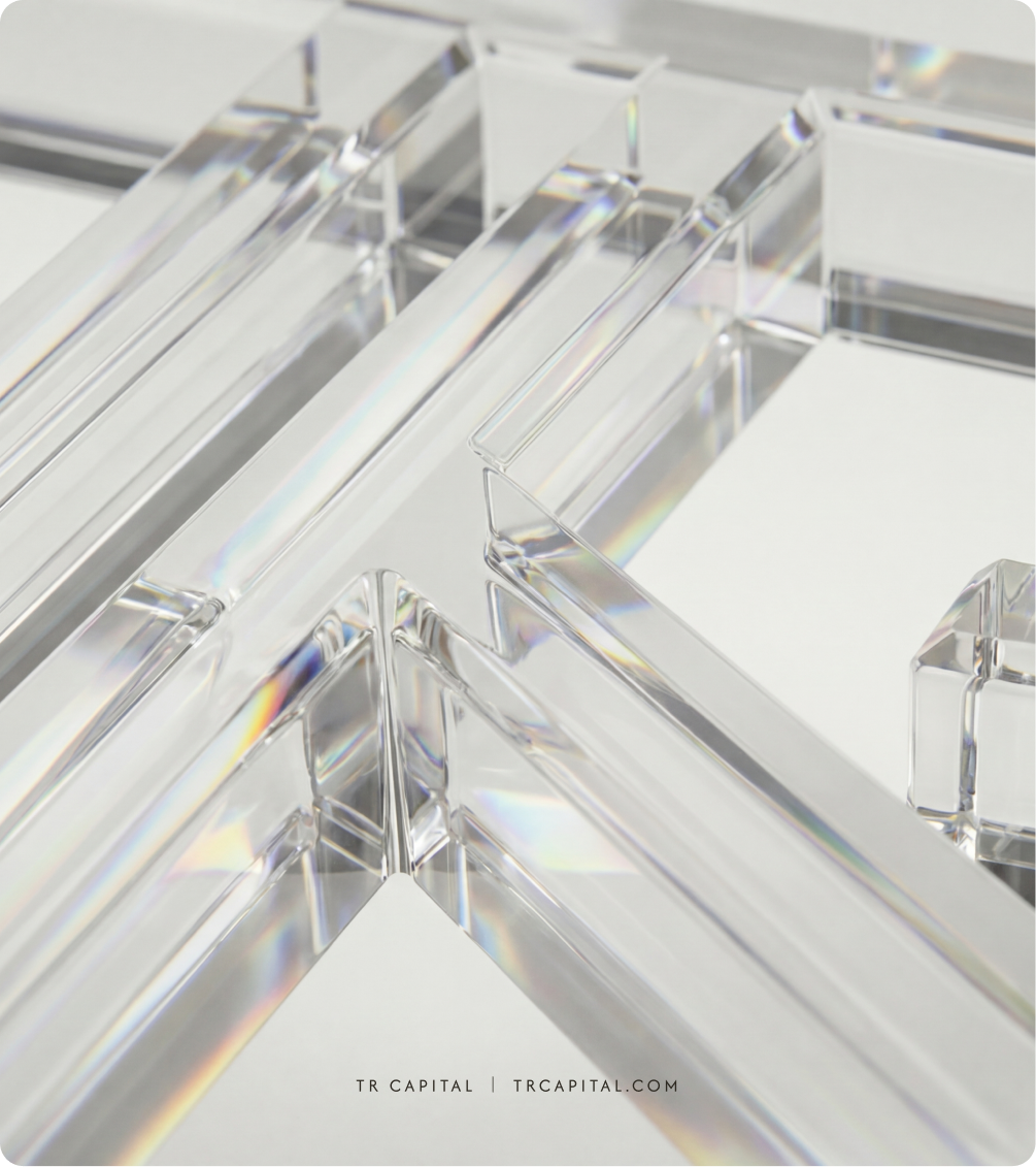 TR Capital 3D glass logo close-up