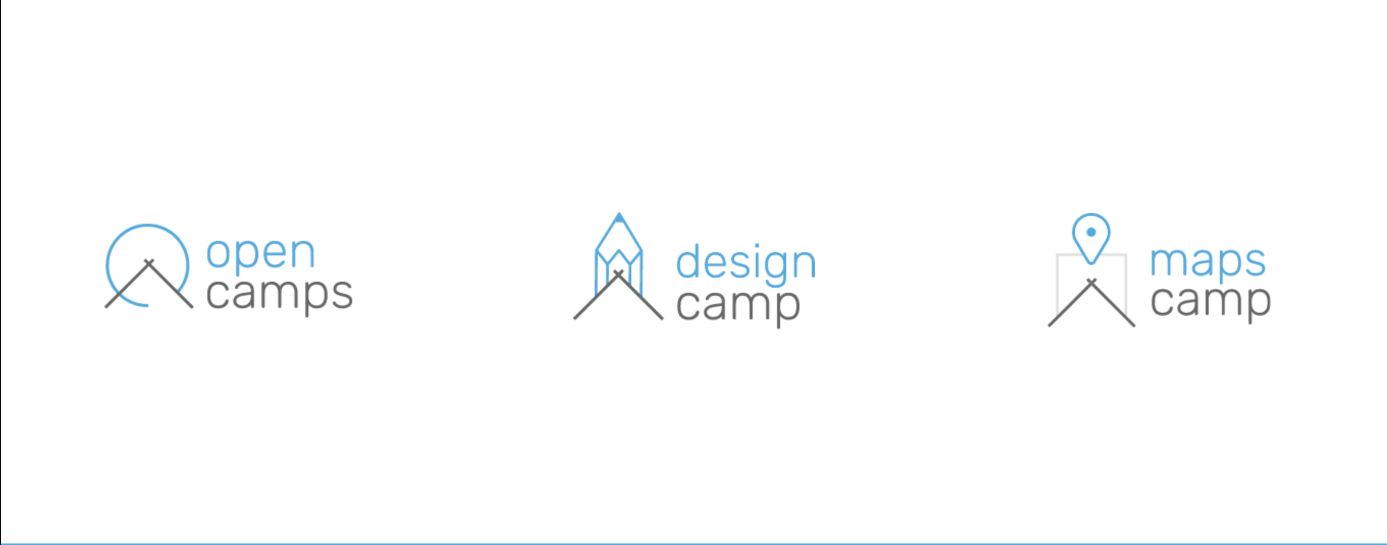 Open Camps, Design Camp, and Maps Camp logo lockups